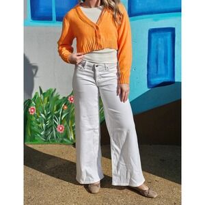 H&M Divided Womens Orange Cropped Cardigan Sweater V-Neck Button Front Small